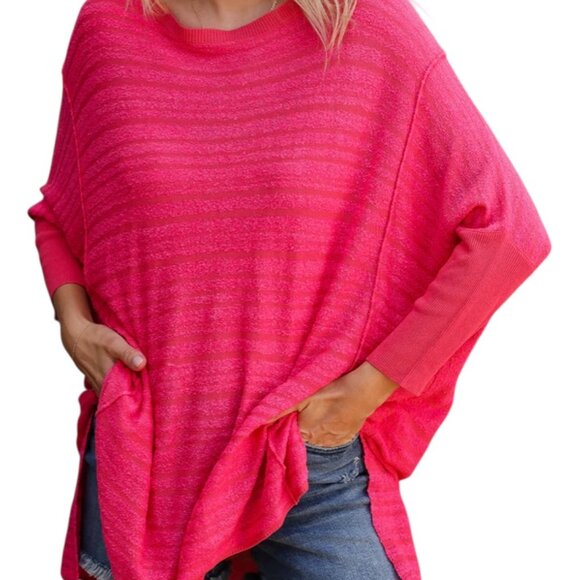First Love Hot Pink Oversized Knit Top | Lightweight Slouchy Sweater Tunic - Picture 1 of 3